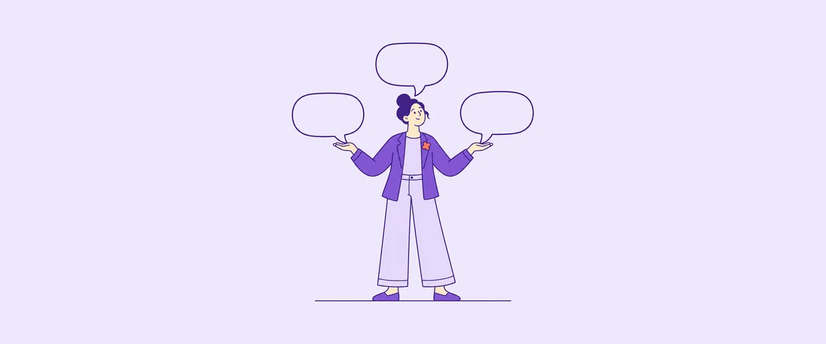 A person holding up three empty speech bubbles
